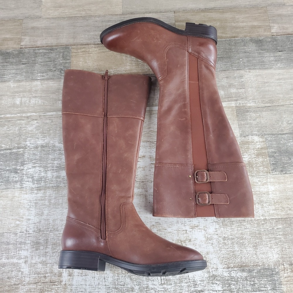 Clarks Adalynn Hope Womens Mid Calf Boots Sz 7.5 W British Tan Leather Side Zip